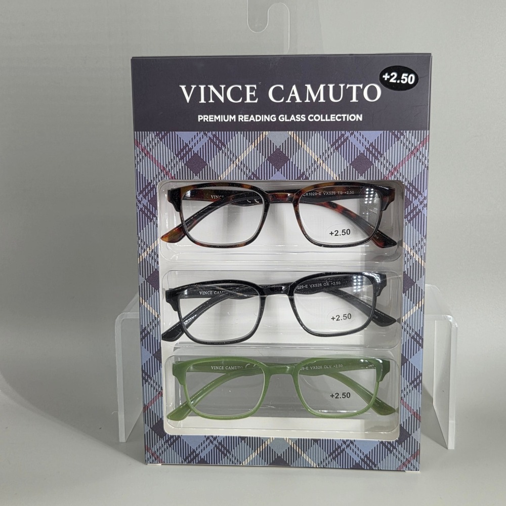 Vince Camuto Reading Glasses Unisex 3 Pack +2.50 Tortoise Black Green Classic